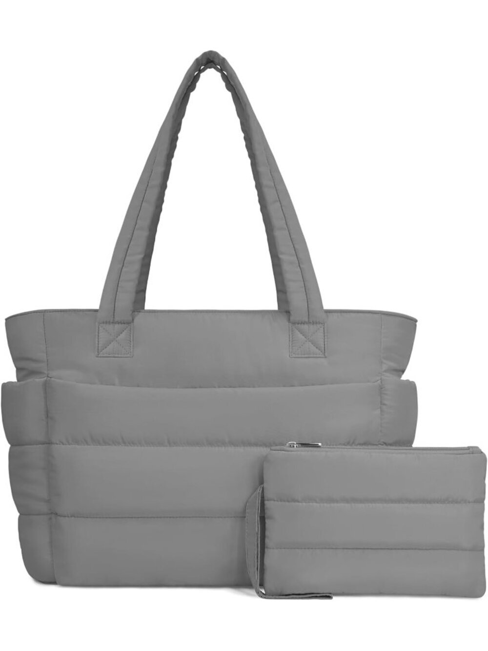 Women's Grey Travel lightweight Puffy Tote Handbag Quilted Shoulder Bag